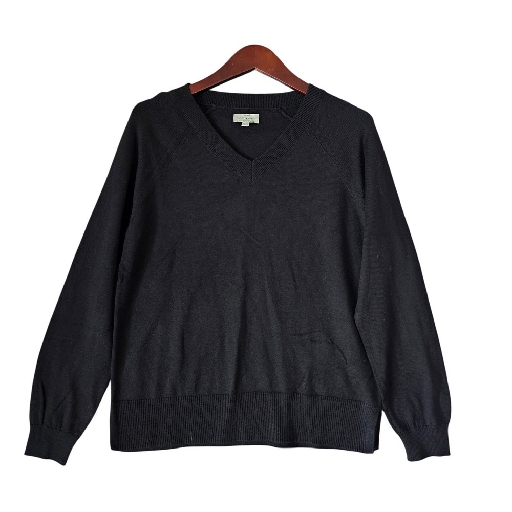 Lucky Brand Womens Black V-Neck Raglan Long Sleeve Pullover Sweater 7WC5000 XS